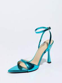 Women's High Heel Sandals, Suitable For Parties, Outdoor, Fashion, Elegant, Pointed Toe, Party, Vacation, Luxurious Metallic Texture, Sexy PU Leather, Delicate Texture, Mule Design, Ankle Strap, Comfortable Material, Sexy, Elegant Blue Heeled Sandals, Casual High Heels, Mule Shoes - Blue - View 5