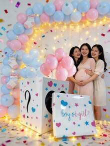 1 set Kotak Hadiah Pengungkapan Jenis Kelamin Jumbo dengan Balon Lateks Merah Muda dan Biru Ukuran 5 inci untuk Pengungkapan Jenis Kelamin, Baby Shower, Dekorasi Pesta Ulang Tahun - MultiWarna - View 4