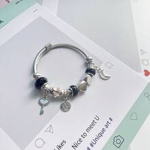 Pulsera elástica de lujo ligero con colgante de de alta gama, llave y candado de la familia Pan, de caliente transfronteriza, para mujeres - S-273-3 Negro - Ver 10