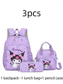 Sanrio 3件套  Melody背包，防水大容量，午餐包/笔袋，多口袋设计，可爱动漫返校必备，情人节/毕业礼物，书包