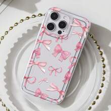 La funda para teléfono con espejo con patrón alegre de cinta rosa también se puede usar como espejo y es compatible con  17,  16 Pro Max,  15 Pro Max,  13 y  12. Está hecha de TPU y brinda protección contra golpes y caídas. Es un regalo perfecto para familiares, amigos, ocasiones especiales, cumpleaños y días festivos. - transparente - Ver 3