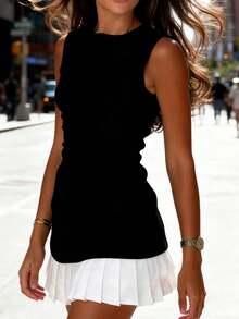 简约优雅都市风黑白褶皱套头连衣裙，春夏款 - 黑與白 - 查看 5