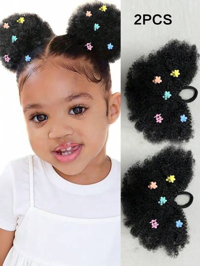 2pcs Fluffy Bun Sunflower Hair Clip - Handmade, With A Curly And Fluffy Style, Perfect For Girls. A Great Choice For Birthday Parties, Gifts, And Everyday Wear. Black, High-Temperature Resistant Synthetic Hair Accessory. Stylish Party Hair Accessory, Updo Accessory, Secure Fit.