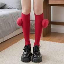 New Year Knee High Socks With 3D Heart Warm Women Socks Ideal For Winter Casual Wear - 紅色 - 查看 3