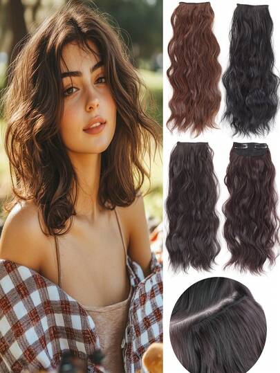 10-14 Inch Water Wave Clip-In Hair Extensions | Invisible Seamless Top Hairpiece For Thin Hair, Heat-Resistant Curl Synthetic Fibers, Instantly Adds Root Volume
