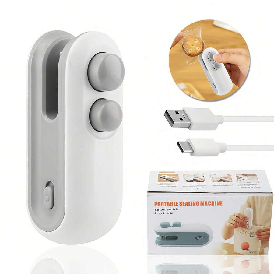 Mini Bag Sealer, 2026 New 3 In 1 Magnetic Food Sealer, 3 In 1 Rechargeable Magnetic Snack Sealer Household Mini, Heat Sealer With Cutter USB Rechargeable - 米色 - 查看 1