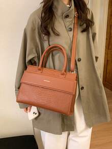 Women's Tote Bag, Large Capacity, Fashion & Elegant Crocodile Embossed, Suitable For Shopping, Commuting, Business, Can Be Worn Crossbody, Brown Color, Suitable For Women, Girls, College Students