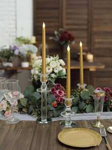 3pcs-Flameless LED Candles, Cone Candle Lights, 3D Wick Flickering Effect, Realistic Flame Candle Holders, Battery Powered, Pointed Tip Tealights, Suitable For Birthday, Wedding, Home Party, Room, Tabletop, Windowsill Home Decor, Fireplace Decor, Party And DIY, Flameless Windowsill Candles, Classic Tall Cone Candles, For Home Party, Wedding Decor, Gold - Gold - View 8