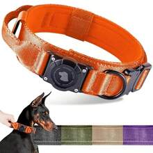 Waterproof Dog Collar With AirTag Holder, Adjustable Tactical Pet Collar With Comfortable Handle And Metal Buckle, Suitable For Medium To Large Dogs