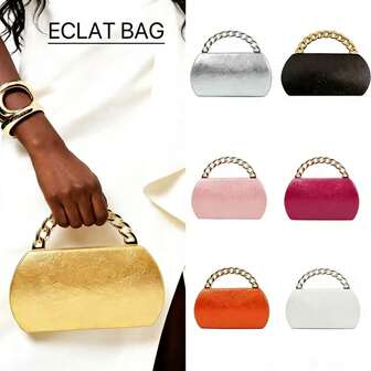 1 pieza Bolso de mano con textura de metal en PU - Opción ideal para el Día de San Valentín, cómodo y de moda, bolso de estilo elegante, opción de regalo personalizado, accesorio 2026, adecuado para todo tipo de ocasiones y estilos de moda, regalo ideal para una sensación de lujo, bolso de fiesta, bolso de boda, bolso de bar