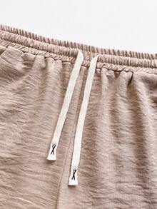 Men's Casual Drawstring Solid Color Shorts, Suitable For Summer Daily And Beach Vacation - Khaki - View 9
