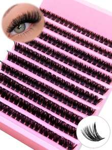 200pcs 40D Thick & Curly C-Curl False Eyelashes, 8-16mm Mixed DIY Eyelash Extension Kit, DIY Lower Lashes, Eyelash Tutorial Booklet, Large Capacity Soft Individual Lashes, Create Fluffy & Natural Y2K Butterfly Element Pink Base Card, Easy DIY Long-Lasting Fake Lashes At Home - Black - View 12