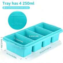 4杯容量硅胶冷冻托盘带盖 - 硅胶冷冻食品模具 - 大容量冷冻托盘，硅胶冷冻容器，用于冷冻和储存汤、酱汁、肉汤、剩菜剩饭 - 彩色 - 查看 4