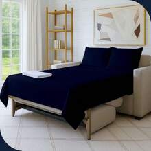 Full Sleeper Sofa Bed Sheet Set, 4 Piece Premium Quality 100% Egyptian Cotton, 6 Inch Deep Sofa Bed/Pullout Couch Sheets, Navy Blue,37105583 - 藏蓝色 - 查看 1