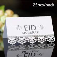 25pcs/Pack Eid Mubarak Ramadan Place Cards, Laser Cut Gold Lace Greeting Cards, Eid Al-Fitr Table Cards, Name Cards - Multicolor - View 8
