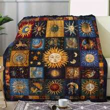 Retro Moon, Star And Sun Printed Blanket,Super Soft Flannel Printed  Blanket,As Birthday Gifts, Family, Wedding, Souvenir Blankets, Polyester Blankets Suitable For All Seasons, Washable, Machine Washable, Lightweight, Breathable, Comfortable, Warm, Unique, 280gsm For Him, Her Personalized Ideal Gifts For Her, Him, Family, Boyfriend, Girlfriend, Father, Family, Mother, Lover, Daughter, Son, Grandfather, Grandmother, Teacher,Doctor, Nurse,Friend, Classmate, Pet. Perfect Nap, Camping, Travel, Home, Daily Life, Office Decoration, Birthday, Anniversary, Valentine's Day, Thanksgiving, Graduation Season,Christmas, Halloween, Mother's Day, Father's Day, Wedding, New Year Gifts ,Sofa,Bed,Car,Bedroom,Living Room,Office,  Outdoor Camping, Beach,Wall Decoration - 多色5 - 查看 2