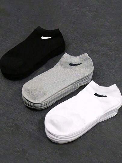 12 Pairs Unisex Sports Socks, White/Black/Grey Ankle Socks, Invisible Socks, Solid Color Minimalist Style, Suitable For Casual Daily Wear