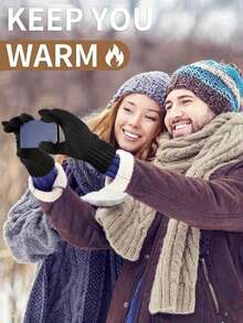 男女通用保暖冬季手套，支持触屏操作 - 双层加厚绒面，弹性贴合，全指设计，适合跑步、滑雪、骑行等运动，保暖性能佳，时尚美观，经久耐用。