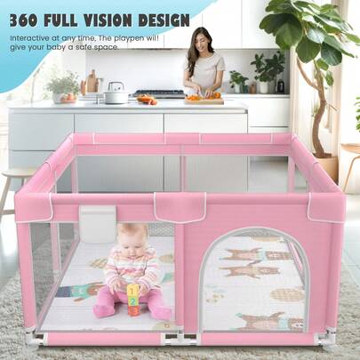 Baby Playpen With Mat, Sturdy Playpen With Soft, Breathable Mesh Fabric, Suitable For Indoor And Outdoor Use, Portable And Removable Baby Playpen, Suitable For Infants And Toddlers, Essential For Babies.