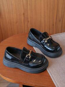 1双儿童平底休闲鞋，简约时尚百搭女童英伦风真皮学生鞋 - 黑色 - 查看 5