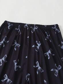 蝴蝶结印花女士长袖睡衣套装 - 黑色 - 查看 8