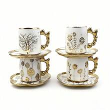 2pcs Ceramic Coffee Cup & Saucer Set, Electroplated Floral Pattern In Silver, Gold, White, 125ml Capacity, Suitable For Couples, Holidays, Home, Party, Coffee, Tea - Multicolor - View 6