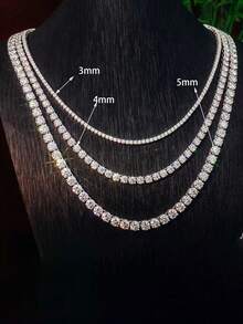 1 件 3 毫米/4 毫米/5 毫米宽金属水钻网球项链，极简嘻哈风格，适合日常佩戴，男女通用 - 網球鏈 - 查看 3