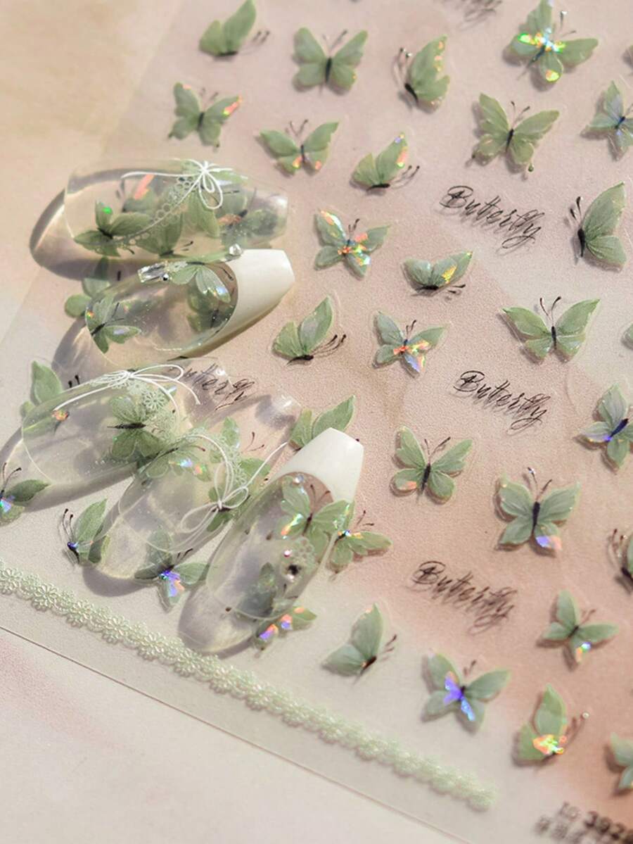 1 szt. błyszczące zielone motyle, wyjątkowe zwierzę, owad, monarcha, lot, naklejki na paznokcie, 5D, zdobienie paznokci, natura, urzekające, eteryczne, samoprzylepne paznokcie, dla kobiet, wyrafinowane, DIY, naklejki do manicure - Wielokolorowe - Zobacz 1