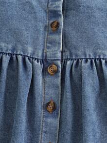 Baby Girls' Washed Denim Dress With Polka Dot Print And Strawberry Embroidery, Cute And Fashionable, Suitable For Baby's Vacation And Daily Wear, Spring/Summer - Blue - View 5