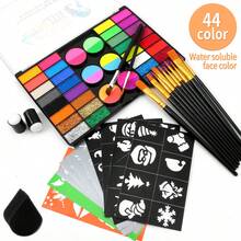 opeth 44 Colors Body Paint Set, Includes 12 Brushes, 10 DIY Template Stickers, 2 Finger Sponge Heads, 1 Sponge, Suitable For Masquerade, Halloween, Stage Makeup, Holiday Party Makeup, Water-Soluble And Easy To Clean, Non-Irritating - Multicolor - View 3