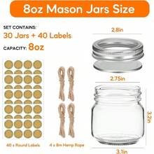 Paquete de 30 tarros Mason de 8 onzas con tapas y bandas frascos de conservas de media pinta frascos de vidrio pequeños de 1 4 cuarto de galón con 40 etiquetas gratis para mermelada encurtidos y - como en la foto - Ver 3