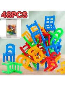 12/48/96 piezas Sillas apilables, Juguetes apilables educativos, Juguetes apilables de múltiples capas, Juego de escritorio divertido, Juego de mesa interactivo para padres e hijos, Juego de rompecabezas de sillas apilables - Multicolor - Ver 10