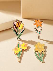 1/4 pièces Broche fleur de jonquille en émail, insigne floral frais, épingle accessoire de vêtement et de sac plante de tulipe, bijou de niche artistique - Multicolore - Voir 3