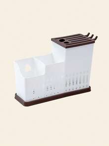 1pc Multi Functional Kitchen Utensil Storage Box With Drainage - Durable Plastic Cutlery Rack, Detachable Storage Box For Chopsticks, Spoons, Forks, Knives, Etc. - Space Saving Countertop Storage Rack