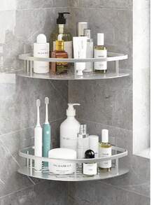 1pc Silver Bathroom Storage Rack, No Drilling Bathroom Organizer, Triangular Toilet Wall-Mounted Kitchen Rack - Silver - View 5