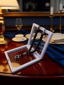 10MM 33pcs Black Matte Beaded Keychain Set, High-End 2 Pieces Gift Set - Black - View 5