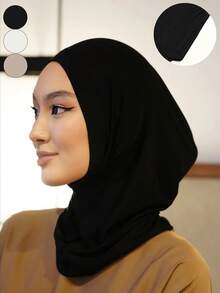 1件装女士纯色头巾内衬，穆斯林头巾，针织头巾，适合日常祈祷和外出穿着 - 彩色 - 查看 12
