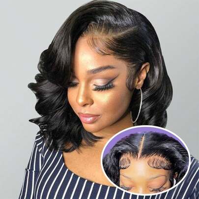 ZHENDEFA 13x4 Lace Front Wig, Wavy Curly, High Definition Transparent Lace, Pre-Plucked, Unprocessed Brazilian Virgin Human Hair, Natural Color