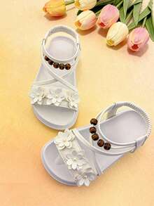 1 đôi dép xăng đan đế bằng thời trang cho trẻ em, dép xăng đan thanh lịch cho bé gái, phong cách Bohemian, thiết kế xỏ chân tiện lợi, phù hợp cho các hoạt động hàng ngày, đám cưới, tiệc tùng, kỳ nghỉ hè. - trắng - Xem 2