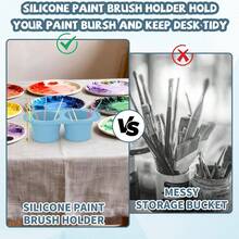22.3cmx7.6cm Copa limpiadora de pinceles copa plegable de silicona con doble compartimento y soporte para pinceles, adecuada para acrílicos, acuarelas y todo tipo de materiales artísticos - Beis - Ver 6