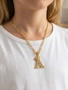 时尚字母吊坠费加罗链铜项链，可定制儿童姓名皇冠字母吊坠，儿童生日礼物