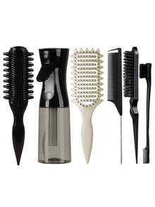 6pcs Brush Set For Curly Hair With Hair Spray Bottle, New Upgrade Curl Defining Brush, Minimalist Hollow Vent Hair Brush-Curved Anti-Frizz Detangling Comb For Smooth & Comfortable Styling, New Edition Nine-Row Comb, Special Teeth-The Side Teeth Design Of The Curling Brush Separates Curls Effortlessly, Teasing Hair Brush, Rat Tail Comb, Edge Brush For Edge & Back Combing, Parting Styling, Curl Defining Brush, Vented Curly Hair Brush Products, Detangling Shaping And Defining Women's Curls On Wet Or Dry Hair Types, Reduces Frizz - Multicolor - View 12