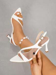 planare Giày sandal cao gót mũi nhọn có khóa cài thời trang dành cho nữ, phù hợp cho các dịp thường ngày, dự tiệc, hẹn hò, đi làm, mang lại sự thoải mái khi sử dụng. - trắng - Xem 1