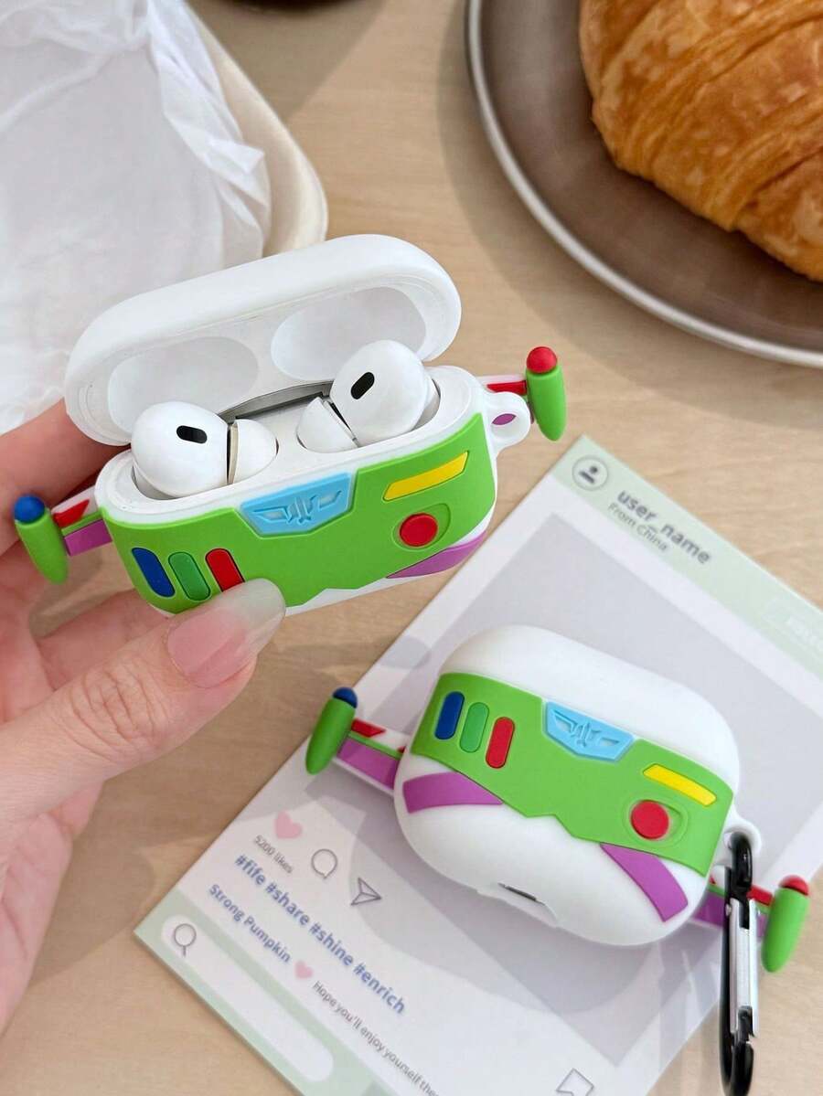 Estuche portátil para auriculares con diseño de avión de dibujos animados, funda protectora creativa de dibujos animados para auriculares Bluetooth de 4ta generación