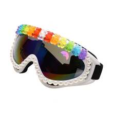 1 Pc  Space Futuristic Large Frame Acrylic Colorful Cute Little Bear Goggles For Skiing And Windproof, Suitable For Skiing, Cycling, Mountaineering, And Decoration - White-framed Colored Film - View 6