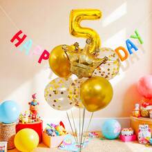 12个16英寸金色数字气球套装，包含皇冠气球、0-9铝箔数字气球，适用于生日装饰、周年纪念、毕业典礼、节日装饰、生日派对、生日拍照道具 - 彩色 - 查看 5