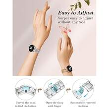 Wearlizer Metal Band Compatible With Samsung Galaxy Watch 7 6 5 4 FE Active 2 40mm 44mm/Watch 6 4 Classic 43mm 47mm 42mm 46mm/Watch 5 Pro 45mm Bands, 20mm Dressy Stainless Steel Chain Strap Women,Silver - 銀色 - 查看 4