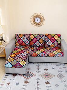 1pc Bohemian Style Printed Stretch Sofa Slipcover, Anti-Slip Multifunctional Furniture Protector For Bedroom, Office, Living Room - Multicolor - View 8