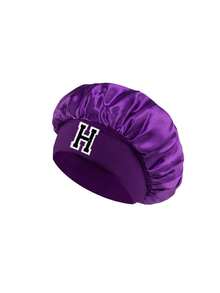 1pc Children's Smooth Satin Letter Print Sleep Cap, Fashionable & Comfortable, Breathable Anti-Slip, Daily Hair Care Cap - Purple - View 8
