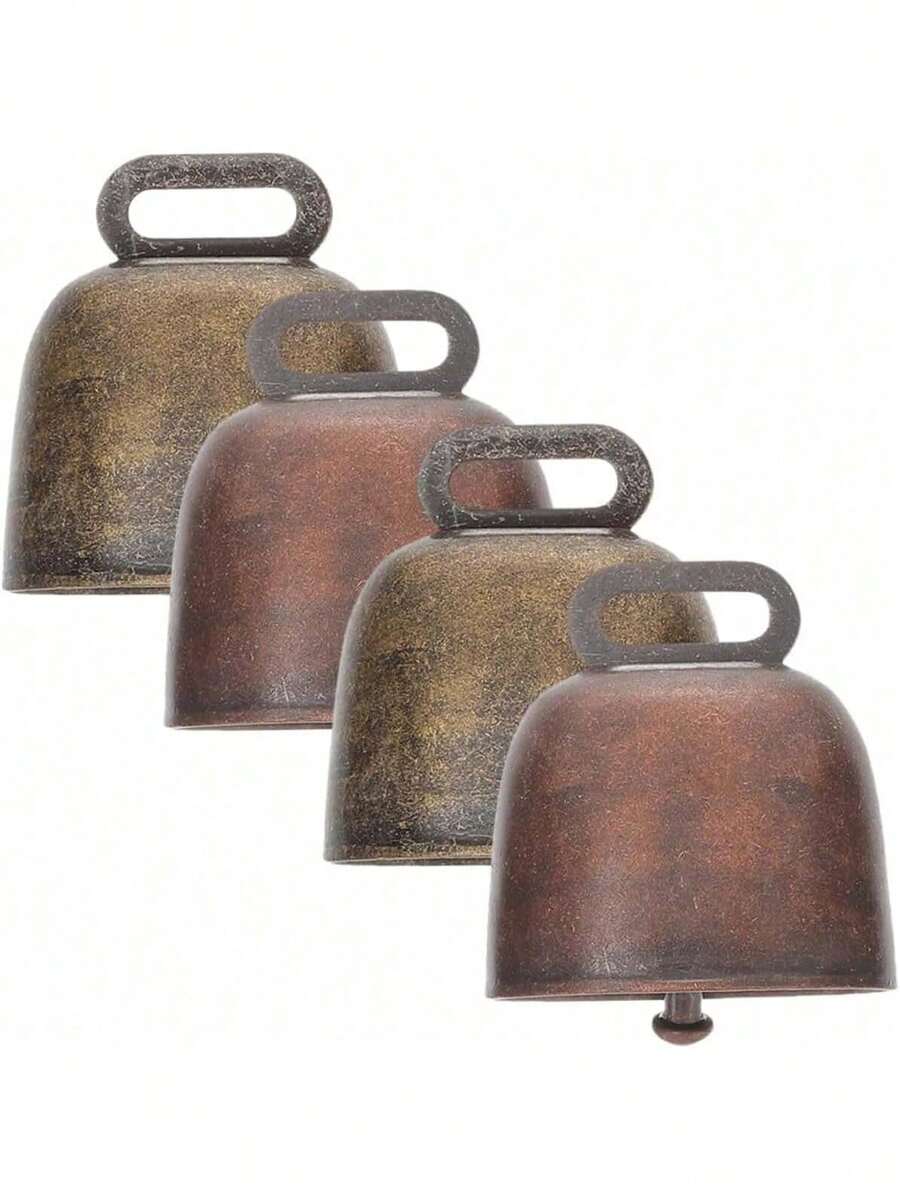 EstiloTotority Campana de Cobre Vaca Caballo Oveja 4 Piezas Cencerro De Metal Cencerro con Mango Cencerros De Vaca para Manualidades Cencerros a Granel Campana De Oveja Cencerro MetálicoVersión mejorada - 1 - Ver 1